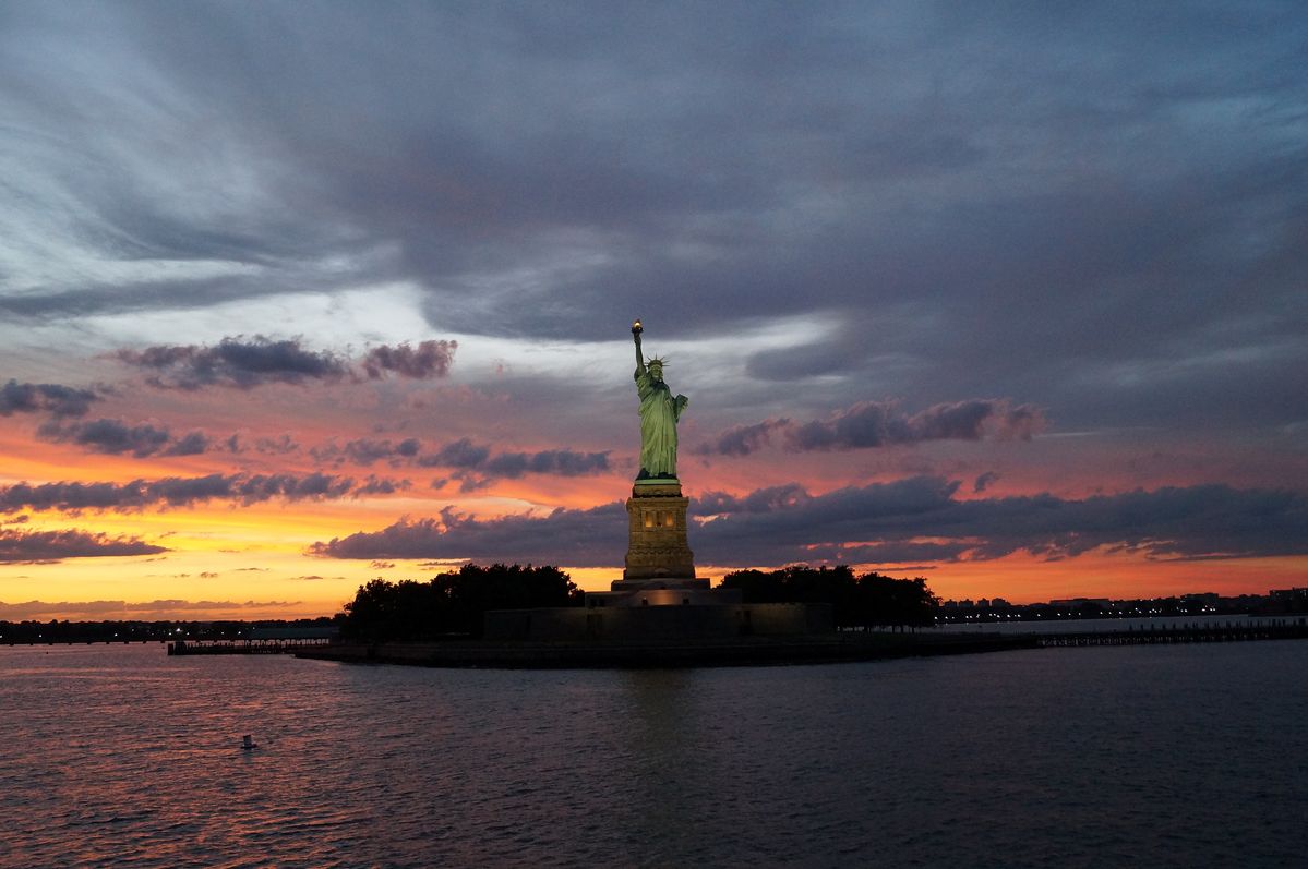 The Statue of Liberty at sunset