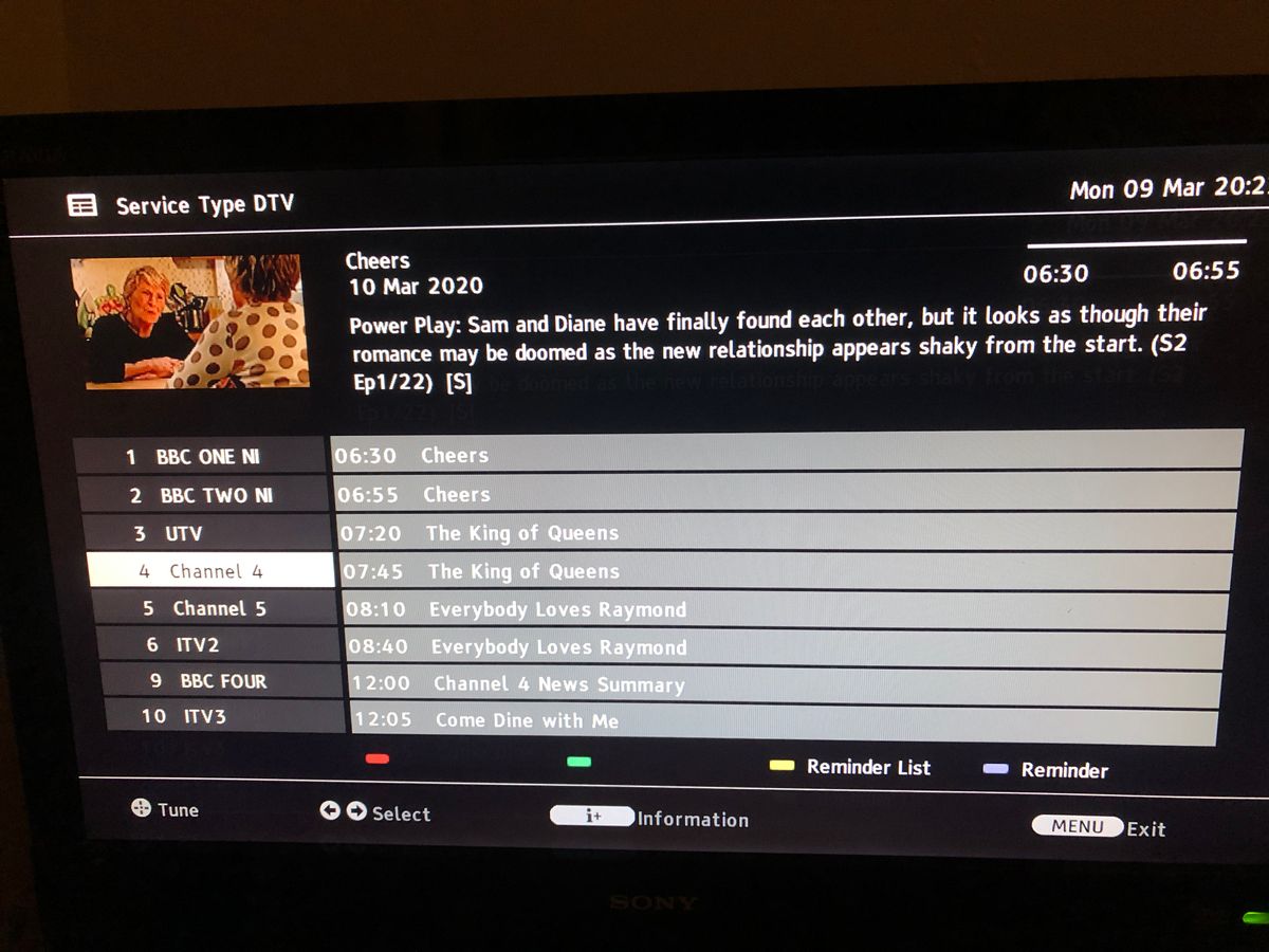 TV tuned to BBC1 - guide for Channel for incorrect